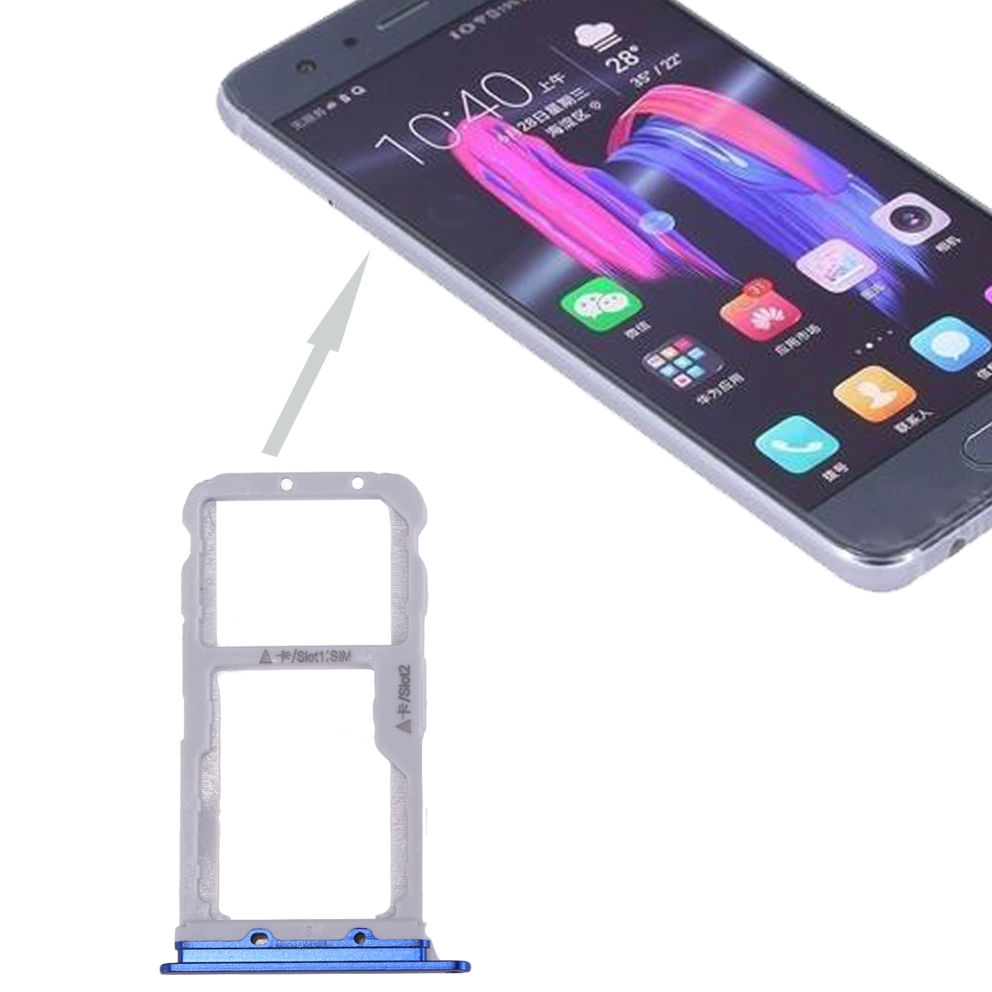 Для Huawei Honor 9 SIM-карты лоток и SIM / Micro SD Card Tray (синий)