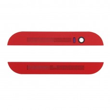 Front Upper Top + Lower Bottom Glass Lens Cover & Adhesive for HTC One M8(Red) 
