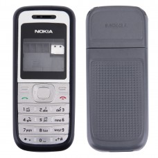 Full Housing Cover (Front Cover + Mellansram Bezel + Batteri Back Cover) för Nokia 1200/1208/1209 (Svart)