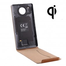 עור אנכי Flip Genuine Case + QI תקן טעינה אלחוטית מאפשר הכיסוי האחורי מיקרוסופט Lumia 950 XL (בראון)