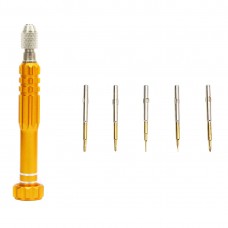 JF-6688 5 en 1 de metal polivalente estilo de lápiz juego de destornilladores para la reparación del teléfono (Oro)