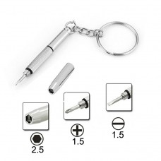 3合1修理包钥匙圈3个螺丝刀：十字1.5，直1.5星螺帽M2.5用于智能手机，手表，眼镜（银）