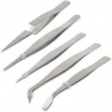 Hög precision elektronisk rostfritt stål armbåge & raka pincett, inkluderar 5 slags pincett (silver) 
