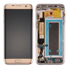 Оригінальний ЖК-екран і дігітайзер Повне зібрання з рамкою і зарядним портом рада і кнопкою регулювання гучності і кнопкою харчування для Galaxy S7 Еджа / G935F (Gold)