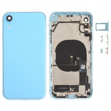 Akkumulátor hátlap szerelvény (oldalsó kulcsokkal és hangos hangszóróval és motoros és kamerás lencse és kártya tálca és Power gomb + Hangerő gomb + töltőport + jel FLEX kábel és vezeték nélküli töltő modul) iPhone XR (kék)