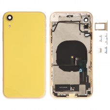 电池后盖组件（与侧键及大声扬声器和汽车及相机镜头与卡片盘和电源键+音量键+充电接口+信号排线及无线充电模块）的iPhone XR（黄色）