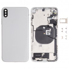 电池后盖组件（与侧键及大声扬声器和汽车及相机镜头与卡片盘和电源键+音量键+充电接口+信号排线及无线充电模块）的iPhone XS最大（白色）