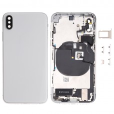 Montaż baterii tylnej pokrywy (z klawiszy bocznych i głośnikowe głośnik i soczewka i taca na karcie i przycisku i przycisku zasilania + przycisk głośności + port ładowania + sygnałowy kabel flex i bezprzewodowy moduł ładowania) dla iPhone XS (biały)