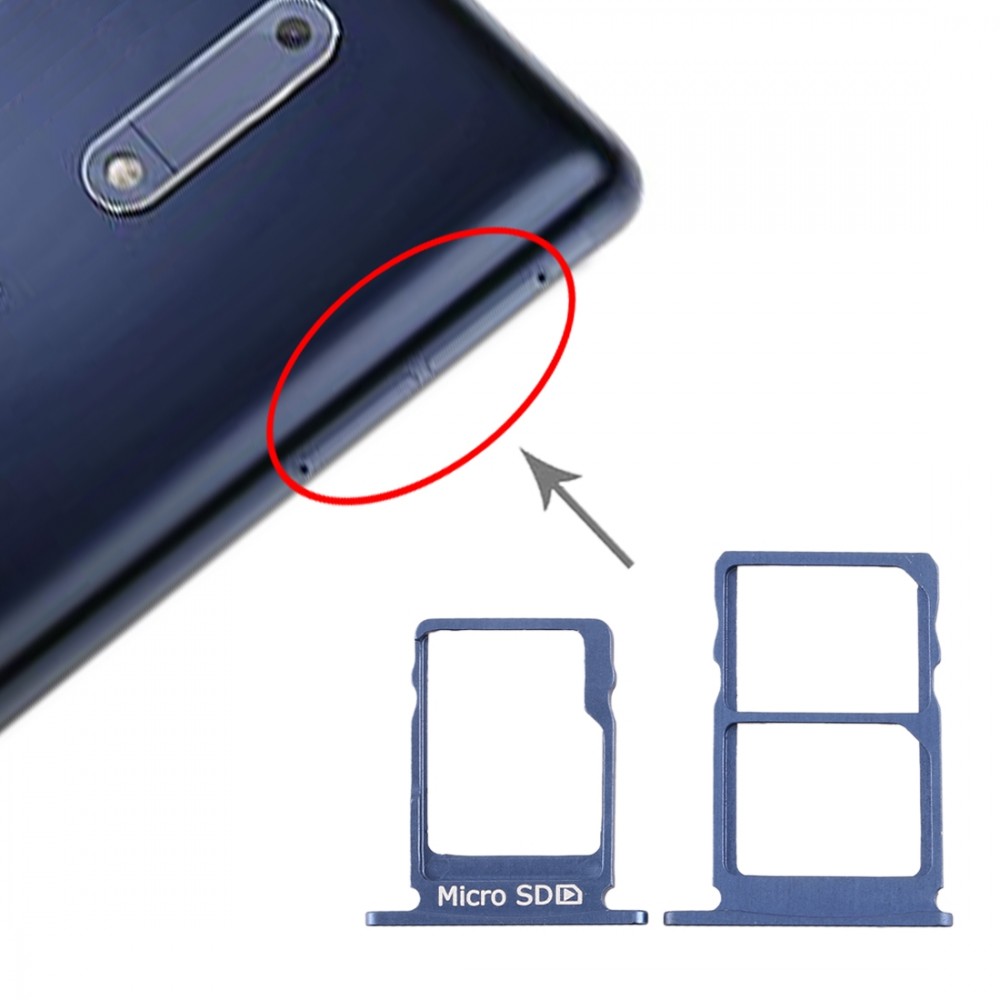 SIM Card Tray + SIM Card Tray + Micro SD Card Tray for Nokia 5 / N5 TA-1024 TA-1027 TA-1044 TA-1053 (Blue)