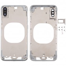 Transparente de la contraportada con la lente de la cámara y la bandeja de tarjeta SIM y Laterales Claves para iPhone XS (blanco)