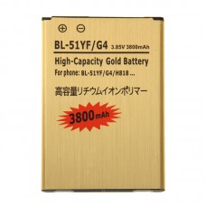 3800mAh högkapacitetsguld laddningsbart Li-polymerbatteri för LG G4 / H818 / BL-51YF 