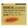 2450mAh nagykapacitású akkumulátor arany HTC Desire HD