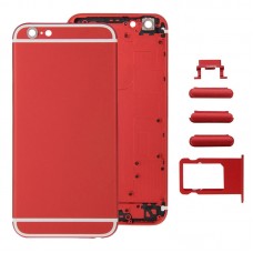 5 en 1 pour iPhone 6S (couverture arrière + plateau de carte + clé de commande de volume + bouton d'alimentation + touche de vibrateur de commutateur de muze) Couvercle de logement de montage complet (rouge)