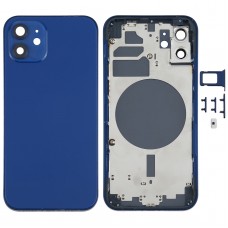 Tagasi korpuse kate SIM-kaardi salve ja külgklahvide ja kaamera objektiiviga iPhone 12 jaoks (sinine)