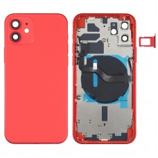 Couvercle arrière de la batterie (avec touches latérales et plateau de carte et puissance + volume de câble Flex et module de chargement sans fil) pour iPhone 12 (rouge)