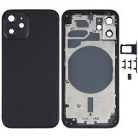 Vissza ház fedele SIM kártya tálca és oldalsó gombok és kamerás lencse iPhone 12 mini (fekete)