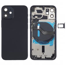 Battery Back Cover (with Side Keys & Card Tray & Power + Volume Flex Cable & Wireless Charging Module) for iPhone 12 Mini(Black) 