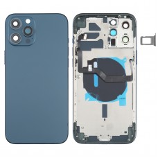 Акумулятор Задня кришка (з бічними клавішами і карти лоток & Power + Volume Flex Cable & Wireless зарядний модуль) для iPhone 12 Pro Max (синій)