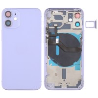 Tapa trasera de la batería (con llaves laterales y bandeja de tarjetas y potencia + volumen Flex Cable & Wireless Carging Module) para iPhone 12 Mini (Purple)