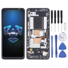 OLED материальный ЖК-экран и дигитайзер Полная сборка с рамой для Asus Rog Phone 5 ZS673KS (черный)