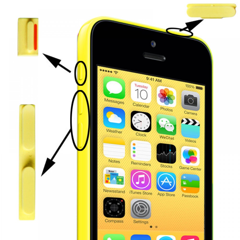 3 In 1 Mute Button Power Button Volume Button For Iphone 5c Yellow