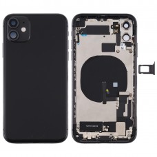 Batteri Back Cover Assembly (med sido Keys & Strömbrytare + Volymknapp Flex Cable & Wireless laddningsmodulen & Motor & laddningsport & Högtalare & kort fack och linsskyddet) för iPhone 11 (Svart)