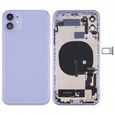 iPhone用のバッテリー11背面カバーアセンブリ（サイドキー＆電源ボタン+音量ボタンフレックスケーブル・アンド・ワイヤレスとモジュール＆モーターを充電＆ポート＆ラウドスピーカー＆カードトレイ＆カメラレンズカバーを充電）（パープル）