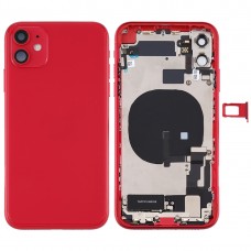Battery Back Cover Assembly (with Side Keys & Power Button + Volume Button Flex Cable & Wireless Charging Module & Motor & Charging Port & Loud Speaker & Card Tray & Camera Lens Cover) for iPhone 11(Red)