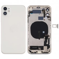 iPhone 11（ホワイト）用バッテリーバックカバーアセンブリ（サイドキー＆電源ボタン+音量ボタンフレックスケーブル・アンド・ワイヤレスとモジュール＆モーターを充電＆ポート＆ラウドスピーカー＆カードトレイ＆カメラレンズカバーを充電）