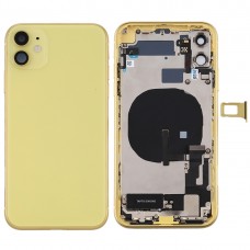 Akkumulátor Back fedélszerelés (oldalsó gombok és Power gomb + Hangerő gomb Flex Cable & Wireless Charging Module & Motor & Töltés Port & Hangszóró & Card Tray & kamera lencsevédő) iPhone 11 (sárga)