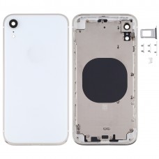 Marco cuadrado de la batería de la contraportada con la bandeja de tarjeta SIM y teclas laterales para iPhone XR (blanco)