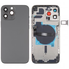 За iPhone 13 Pro Max капак на батерията със странични клавиши и тава с карти и мощност + модул за зареждане на силата на звука и безжично зареждане (черен)