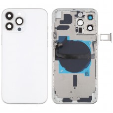 对于iPhone 13 Pro Max电池盖，带有侧键和卡托盘和电源 +音量弹性电缆和无线充电模块（白色）