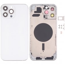 Takakotelon kansi SIM -korttilokeroilla ja sivunäppäimillä ja kameran linssillä iPhone 13 Pro Maxille (valkoinen)