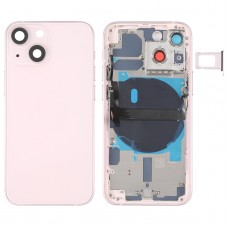 Для iPhone 13 міні -батарея задньої батареї з бічними клавішами та лотком для карт та живленням + гучності гнучким кабелем та бездротовим зарядним модулем (рожевий)