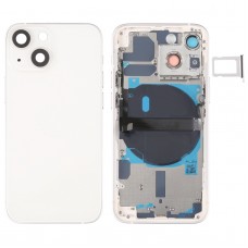 Для iPhone 13 міні -батарея задньої батареї з бічними клавішами та лотком для карт та живленням + гучності гнучким кабелем та бездротовим зарядним модулем (білий)