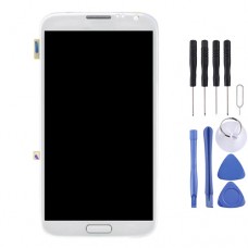 Algne LCD -kuva + puutepaneel Galaxy Note II / N7100 raamiga (valge)