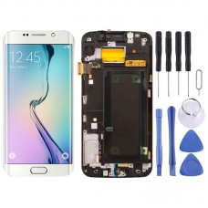 Samsung Galaxy S6 Edge SM-G925F digiteerija täieliku komplekti raamiga (valge) originaalne Super AMOLED LCD-ekraan (valge).