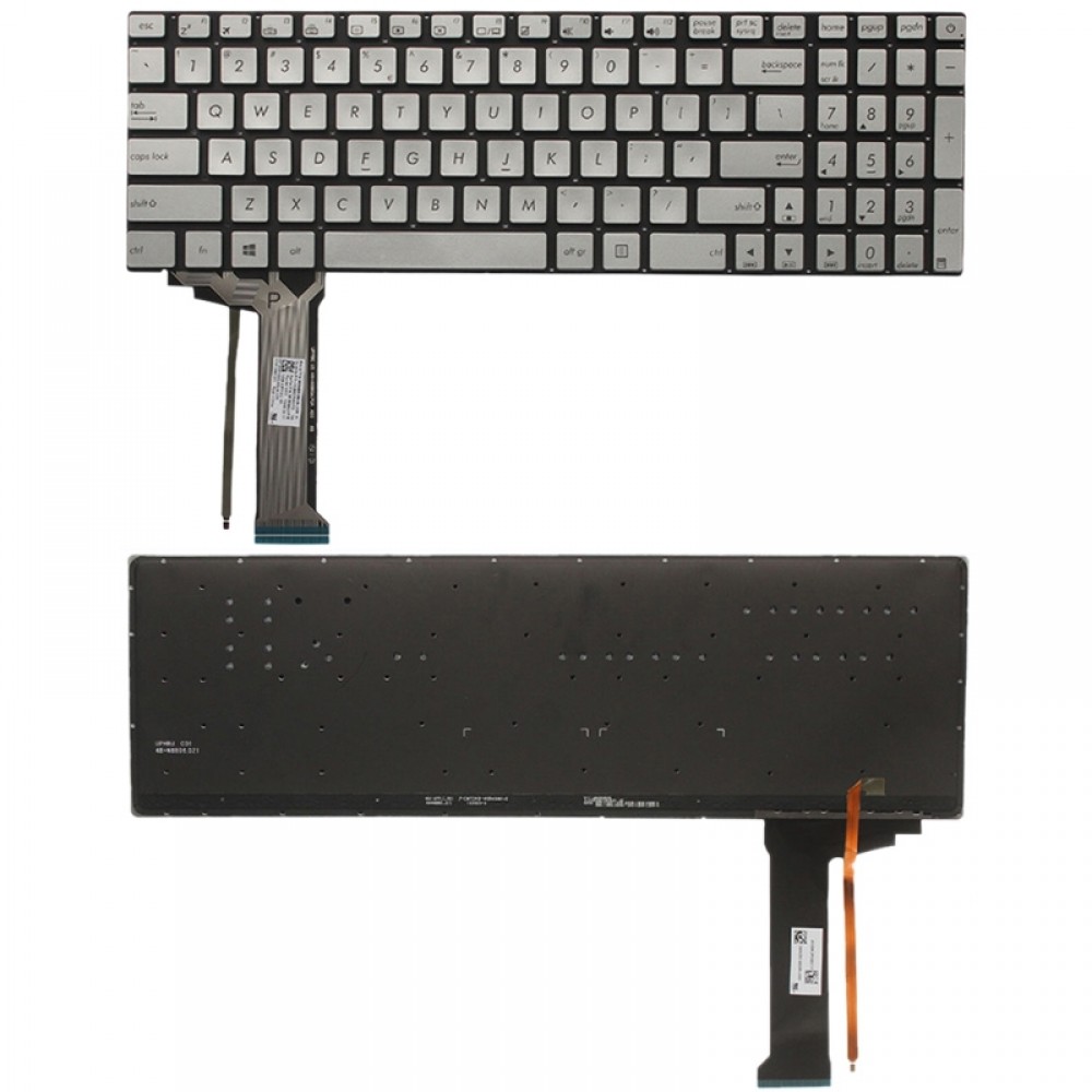 Tastiera americana con retroilluminazione per Asus GL551 GL551J GL551JK GL551JM GL551JW GL551JX G552 G552V G552VW G552VX FZ50JX GL752VW GL742VW (Argento)