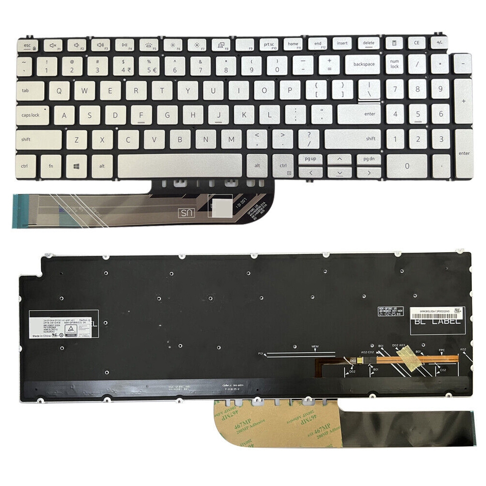 Клавиатура ноутбука с подсветкой для Dell Inspiron 15 7590/7791/5584 (серебристая)
