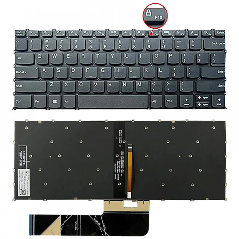 Клавіатура для ноутбука Lenovo IdeaPad 5 / Yoga Slim 7 Pro у американській версії, клавіша F10 із значком замка (чорна)