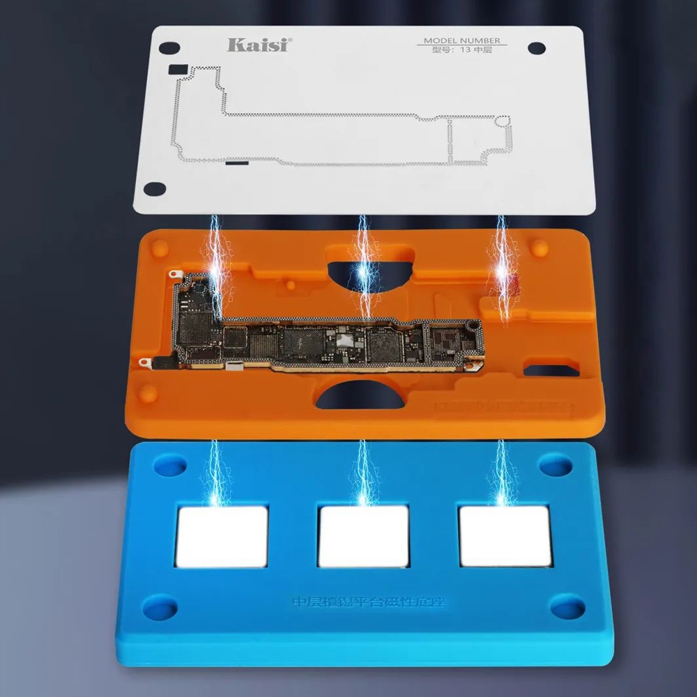 Kaisi 18 i 1 silikon Mellanlager Plåtplantering BGA Reballing Platform för iPhone X-14 Pro Max