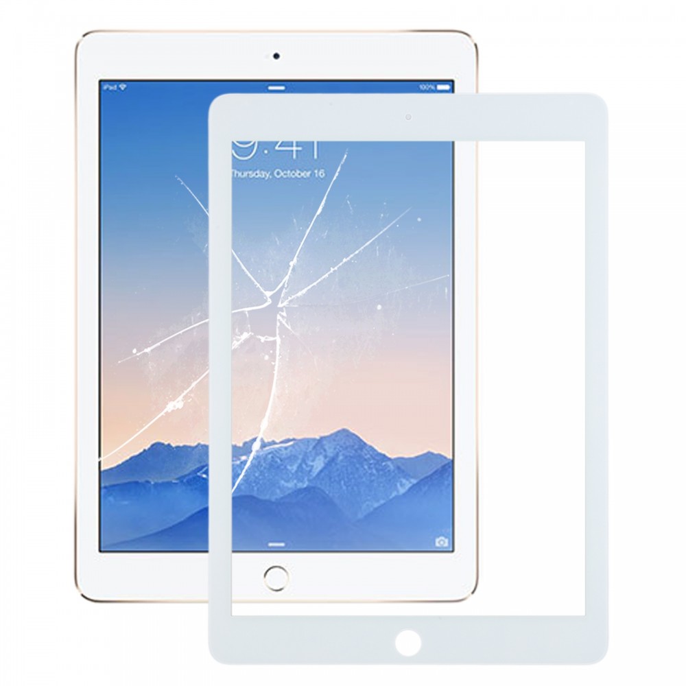 Pour iPad 6 / Air 2 Lentille extérieure en verre de l'écran avant avec adhésif OCA optiquement transparent (blanc)