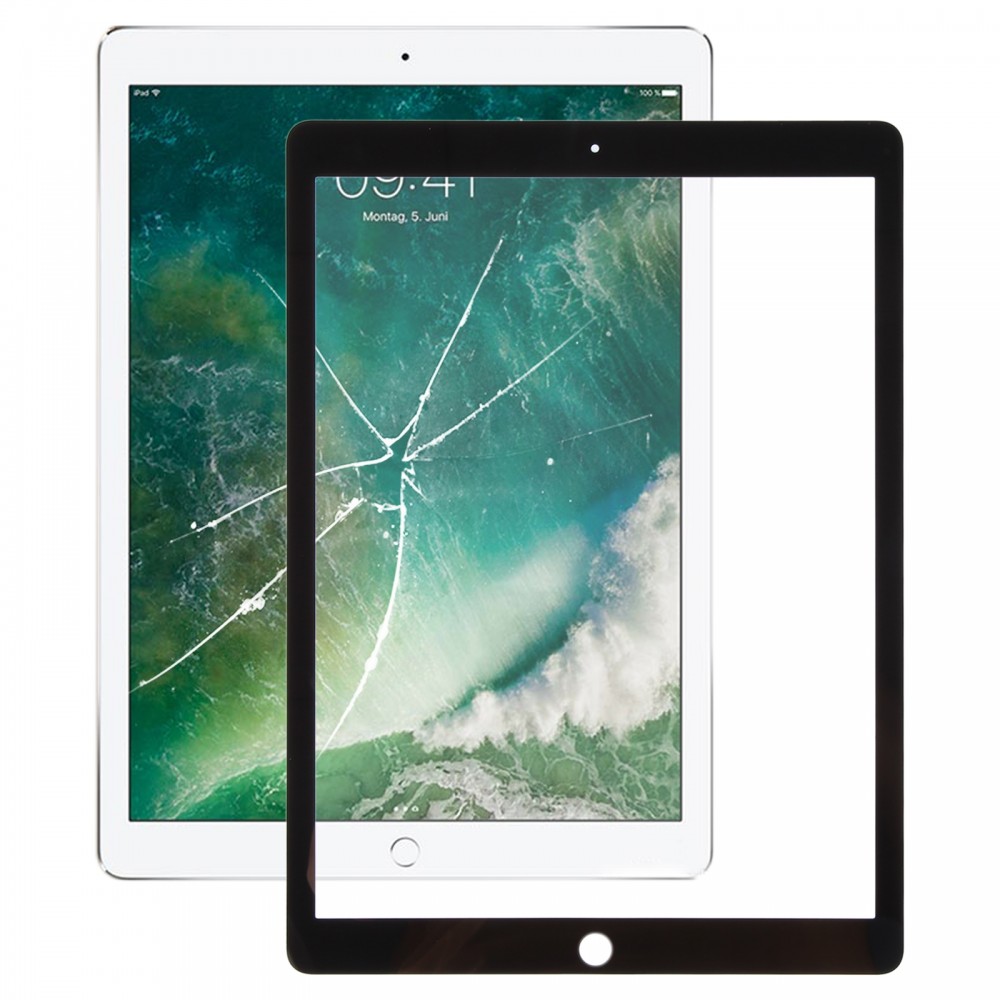 עבור iPad Pro 12.9 2017 מסך קדמי עדשת זכוכית חיצונית עם דבק OCA שקוף אופטי (שחור)