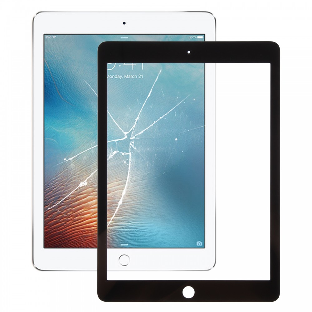 Pro iPad Pro 9.7 přední obrazovka vnější skleněná čočka s opticky čirým lepidlem OCA (černá)