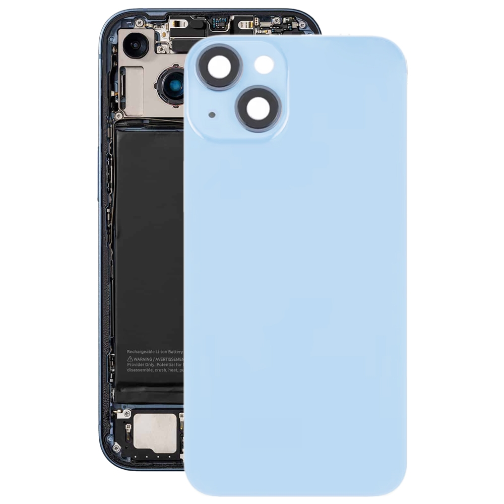 Pro iPhone 14 Skleněný zadní kryt baterie s držákem flash + bezdrátový nabíjecí modul (modrý)