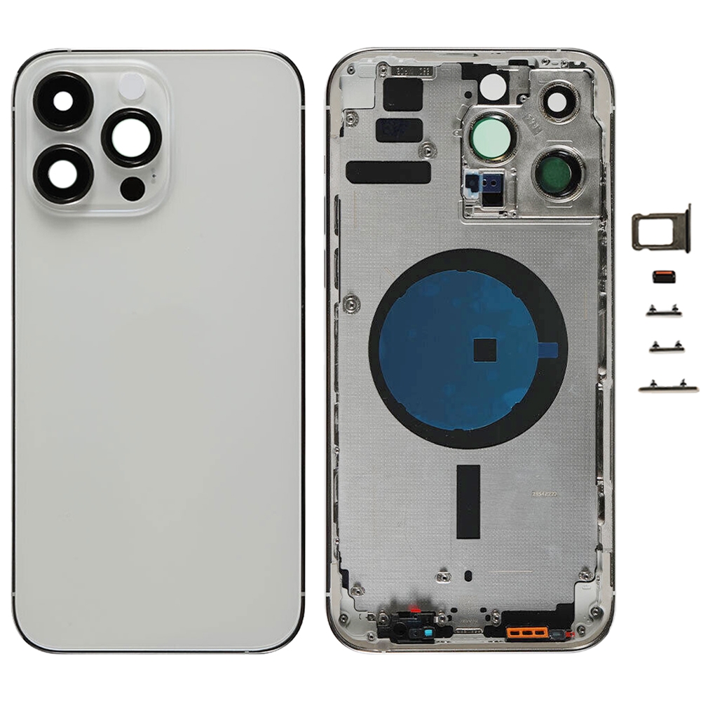 Pro iPhone 14 Pro Max zadní kryt baterie s bočními klávesami a přihrádkou na kartu, verze: CE verze EU (stříbrná)
