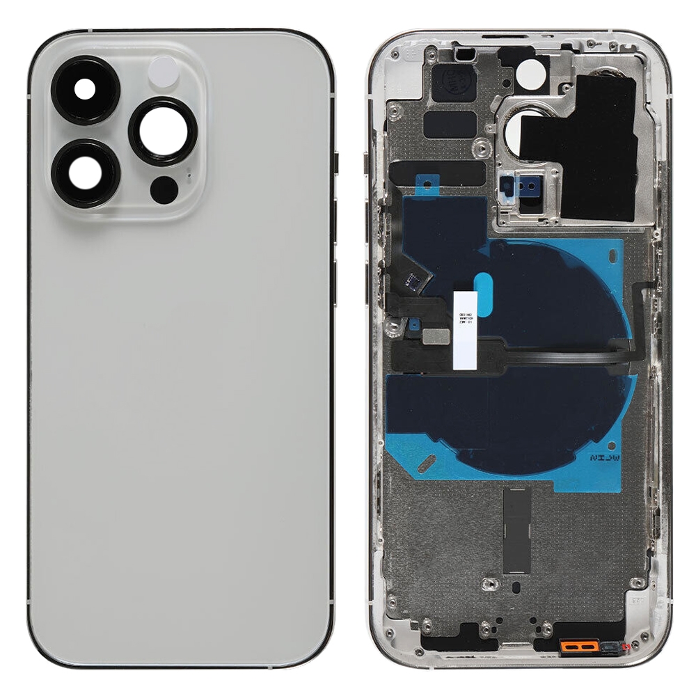 För iPhone 14 Pro batteribaksida med ström + volymflexkabel + trådlös laddningsmodul, version: CE EU-version (silver)