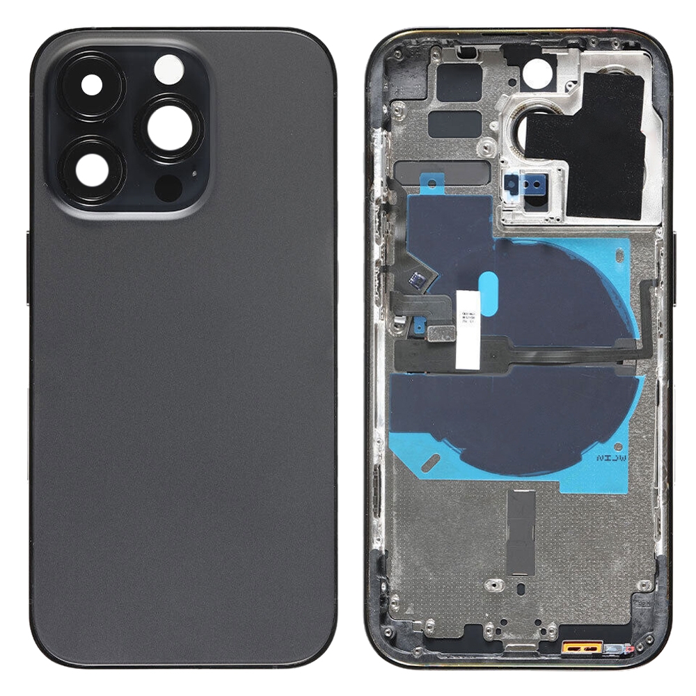 iPhone 14 Pro用バッテリーバックカバー、電源+ボリュームフレックスケーブル+ワイヤレス充電モジュール付き、バージョン:USバージョン(ブラック)