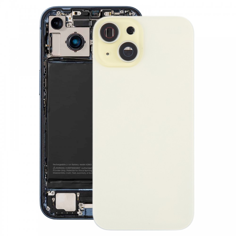 Para iPhone 15 Tapa trasera de batería con tapa de lente de cámara + imán MagSafe (amarillo)